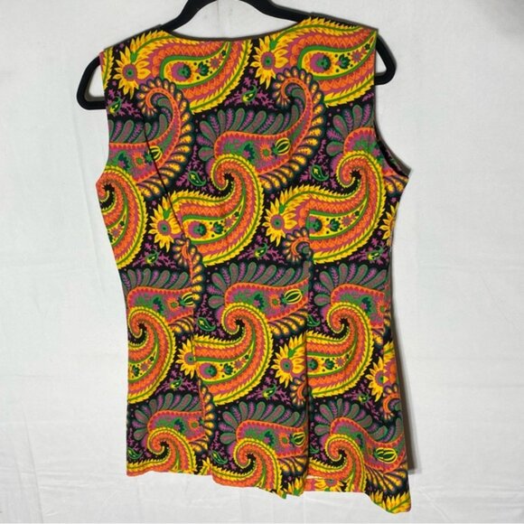 Vintage 60/70s Leisure Lady Bold Colourful Paisley Sleeveless Button Front Top S - Picture 11 of 12